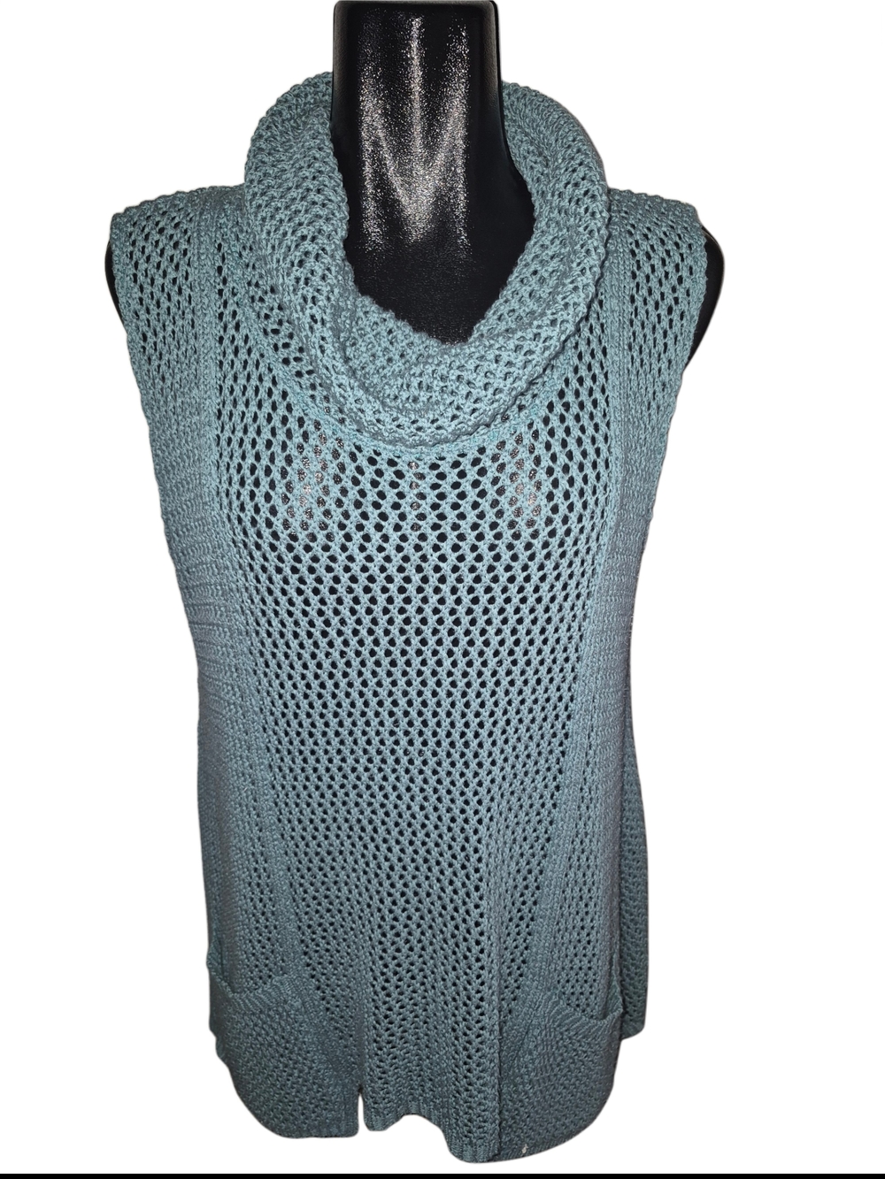 Putorti Light Blue Sleeveless Cowl Neck Open-Knit Sweater Vest Size M